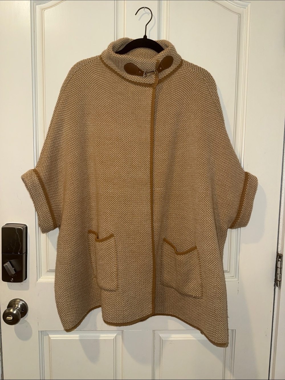 Steve Madden Camel Knit Poncho with Contrast Trim